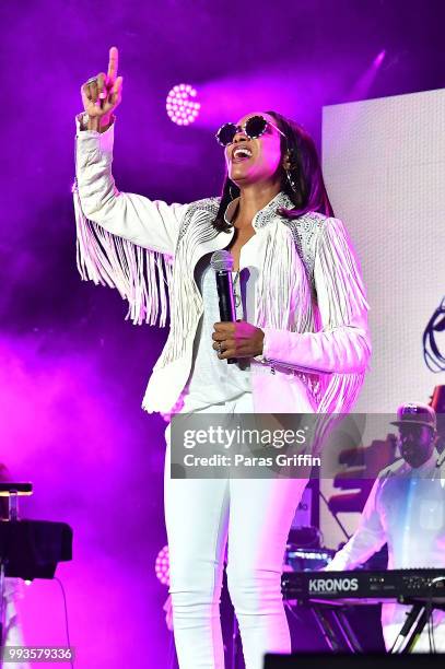 Rapper MC Lyte performs onstage during Queen Latifah's "Ladies First" night at the 2018 Essence Festival - Night 2 at Louisiana Superdome on July 7,...