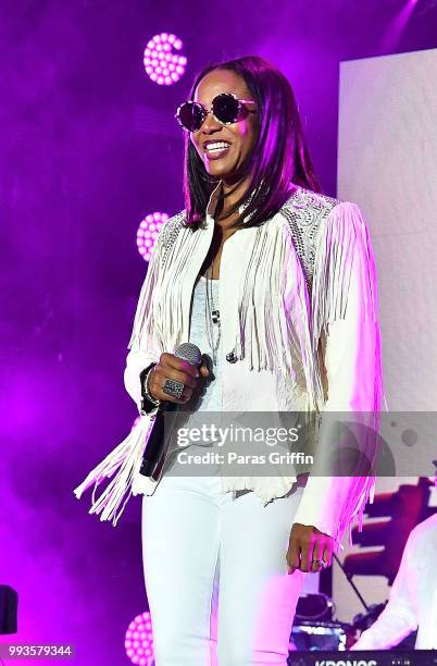 Rapper MC Lyte performs onstage during Queen Latifah's "Ladies First" night at the 2018 Essence Festival - Night 2 at Louisiana Superdome on July 7,...