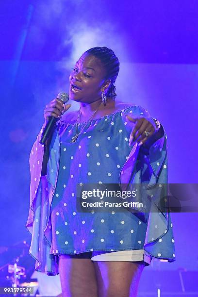 Rapper Roxanne Shante performs onstage during Queen Latifah's "Ladies First" night at the 2018 Essence Festival - Night 2 at Louisiana Superdome on...