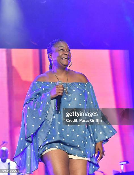 Rapper Roxanne Shante performs onstage during Queen Latifah's "Ladies First" night at the 2018 Essence Festival - Night 2 at Louisiana Superdome on...