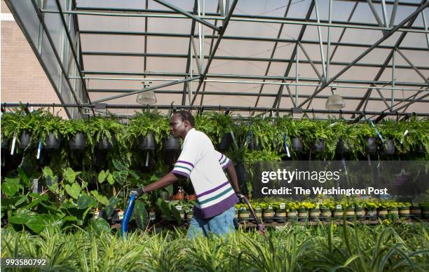 Bol Gai Deng moves carts during his shift at Lowe's in Richmond, Va. June 27, 2018. He works unloading the trucks at night so he can run his campaign...