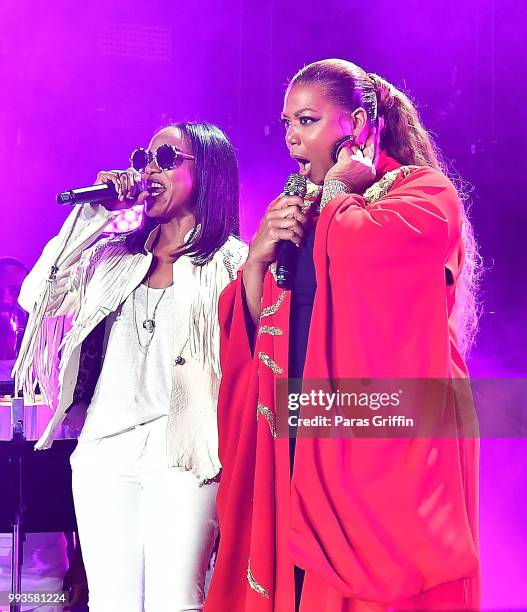Lyte and Queen Latifah perform onstage during Queen Latifah's "Ladies First" night at the 2018 Essence Festival - Night 2 at Louisiana Superdome on...