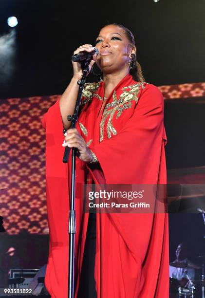 Queen Latifah perform onstage during her "Ladies First" night at the 2018 Essence Festival - Night 2 at Louisiana Superdome on July 7, 2018 in New...