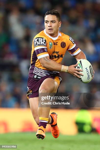 Kodi Nikorima of the Broncos runs the ball during the round 17 NRL match between the Gold Coast Titans and the Brisbane Broncos at Cbus Super Stadium...