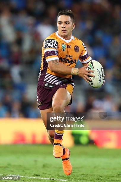 Kodi Nikorima of the Broncos runs the ball during the round 17 NRL match between the Gold Coast Titans and the Brisbane Broncos at Cbus Super Stadium...