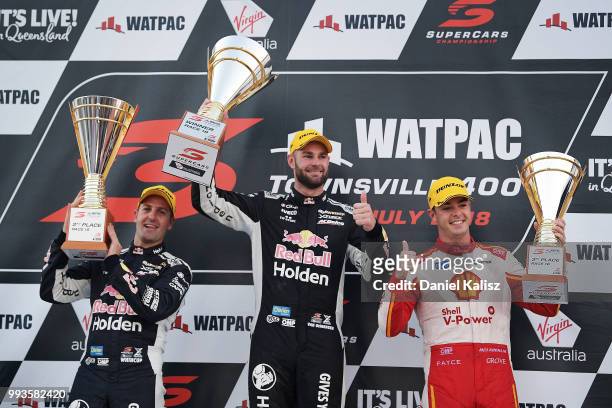 2nd place Jamie Whincup driver of the Red Bull Holden Racing Team Holden Commodore ZB, 1st place Shane Van Gisbergen driver of the Red Bull Holden...