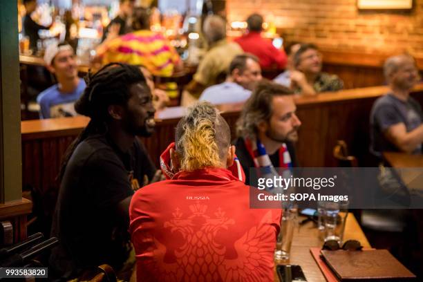 Russian football fan reacts, after Croatia scored a second goal, while watching the 2018 World Cup game at the Uptown Cafe. Russian lost to Croatia...