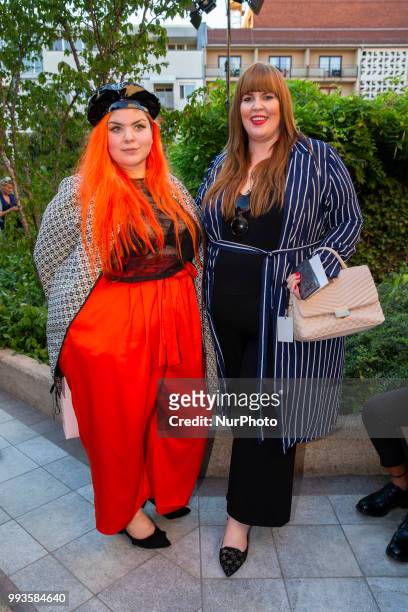 Tanja Marfo and guest attend the Marcel Ostertag Fashion Show during the Berlin Fashion Week Spring/Summer 2019 in Berlin, Germany on July 4, 2018.