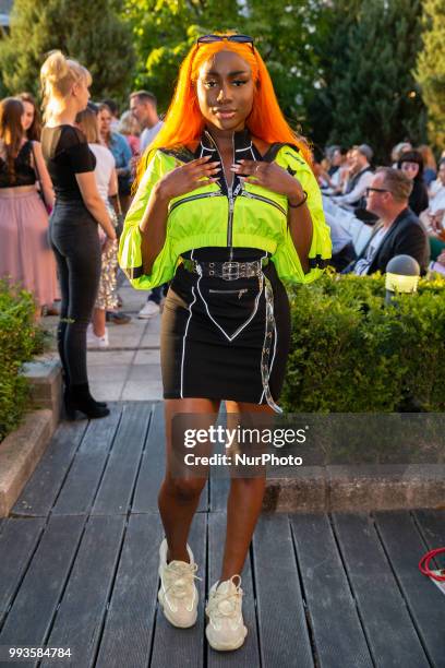 Sandra Lambeck attends the Marcel Ostertag Fashion Show during the Berlin Fashion Week Spring/Summer 2019 in Berlin, Germany on July 4, 2018.