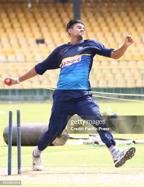 Sri Lanka Right-arm Fast-medium bower Suranga Lakmal at a practice session in R.Premadasa Stadium in Colombo on July 6, 2018. Sri Lanka and South...