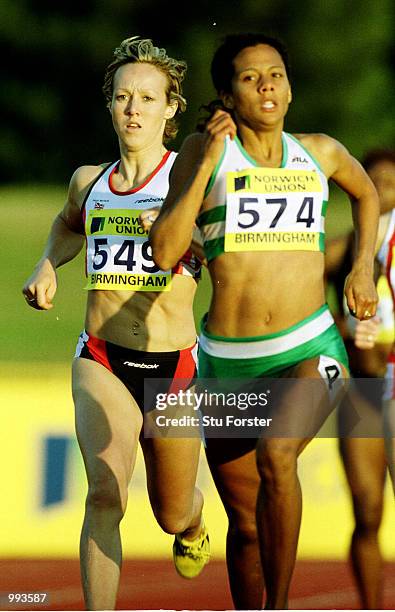 Allison Curbishley of Edinburgh trails Jo Fenn of Woodford during the 800m womens heats at the Norwich Union World Championship Trials & AAA...