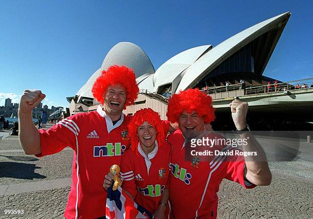 Lions supporters at the Sydney Opera House prior to final match between the Australian Wallabies and the British and Irish Lions to be played at...