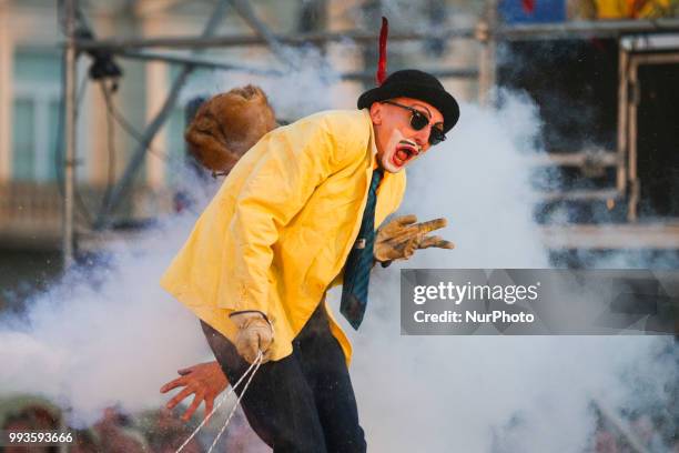 The Engineering Theatre AKHE from Russia performances ' Foam days ' during the 31. ULICA International Street Theatre Festival at the Main Square in...