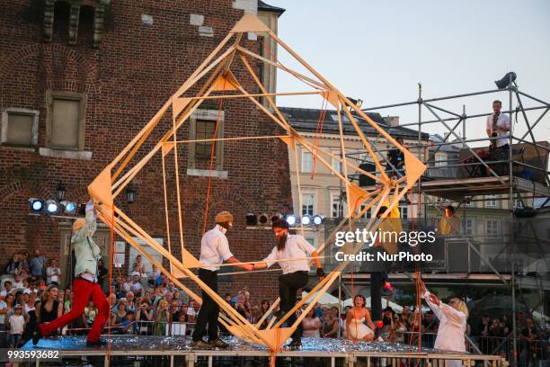 The Engineering Theatre AKHE from Russia performances ' Foam days ' during the 31. ULICA International Street Theatre Festival at the Main Square in...