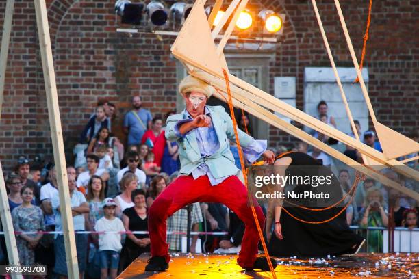 The Engineering Theatre AKHE from Russia performances ' Foam days ' during the 31. ULICA International Street Theatre Festival at the Main Square in...