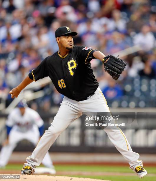 Pitcher Ivan Nova of the Pittsburgh Pirates pitches in an MLB baseball game against the New York Mets on June 27, 2018 at Citi Field in the Queens...