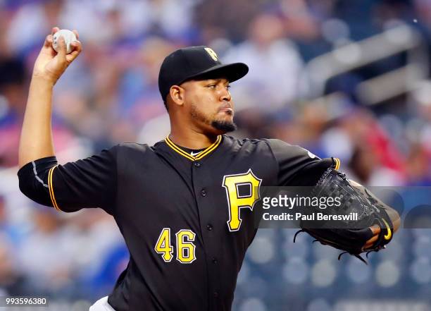 Pitcher Ivan Nova of the Pittsburgh Pirates pitches in an MLB baseball game against the New York Mets on June 27, 2018 at Citi Field in the Queens...