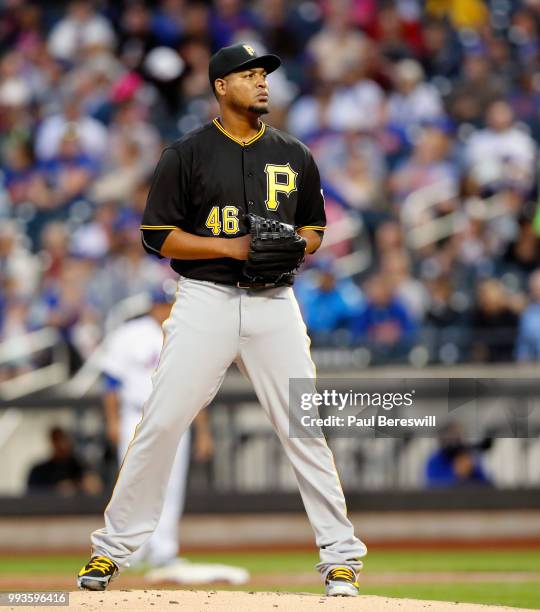 Pitcher Ivan Nova of the Pittsburgh Pirates pitches in an MLB baseball game against the New York Mets on June 27, 2018 at Citi Field in the Queens...