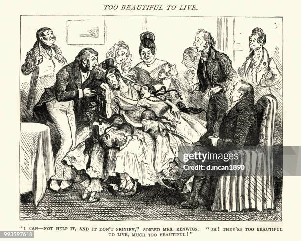 charles dickens, nicholas nickleby, sobbed mrs kenwigs - crying hug stock illustrations
