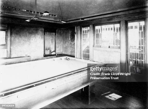 Fricke house billiards room, looking southeast, Oak Park, Illinois, ca. 1902-1907.