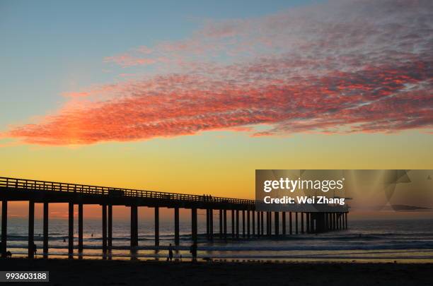 sunset @ scripps costal reserve - scripps pier stock pictures, royalty-free photos & images
