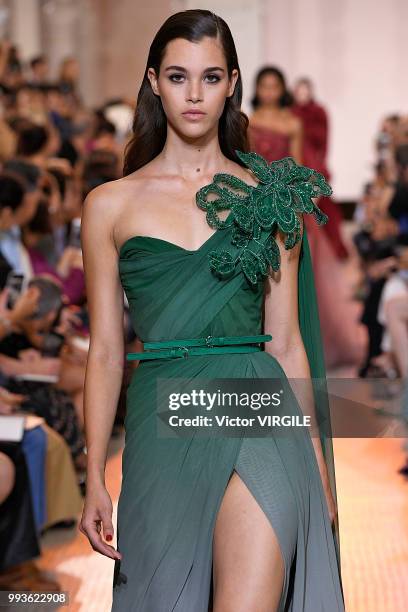 Pauline Hoarau walks the runway during the Elie Saab Haute Couture Fall Winter 2018/2019 fashion show as part of Paris Fashion Week on July 4, 2018...