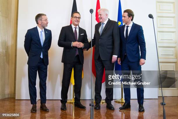 Austrian Chancellor Sebastian Kurz , German Interior Minister Horst Seehofer , Austrian Vice-Chancellor Heinz-Christian Strache and Austrian Interior...