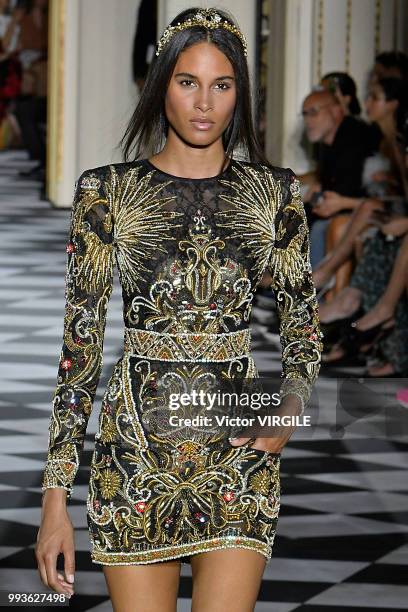 Model walks the runway during the Zuhair Murad Haute Couture Fall Winter 2018/2019 fashion show as part of Paris Fashion Week on July 4, 2018 in...