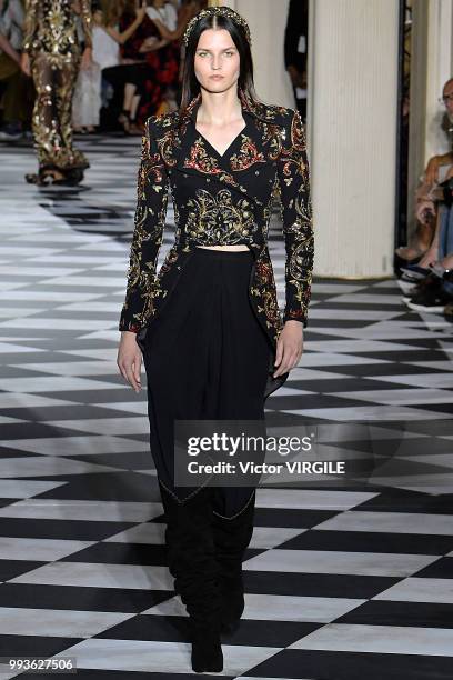 Model walks the runway during the Zuhair Murad Haute Couture Fall Winter 2018/2019 fashion show as part of Paris Fashion Week on July 4, 2018 in...