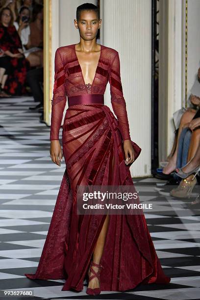 Model walks the runway during the Zuhair Murad Haute Couture Fall Winter 2018/2019 fashion show as part of Paris Fashion Week on July 4, 2018 in...