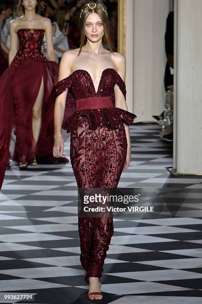Model walks the runway during the Zuhair Murad Haute Couture Fall Winter 2018/2019 fashion show as part of Paris Fashion Week on July 4, 2018 in...