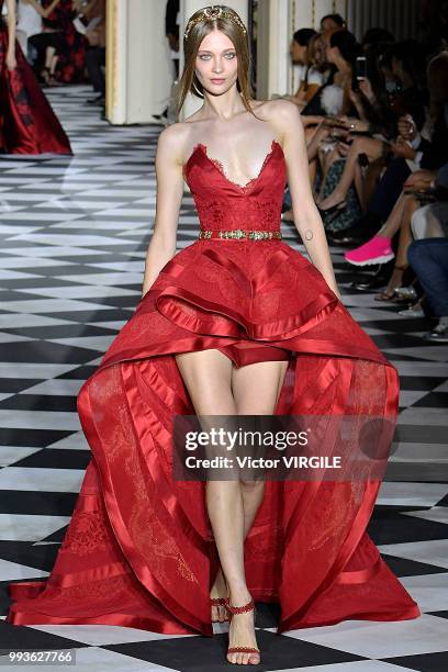 Model walks the runway during the Zuhair Murad Haute Couture Fall Winter 2018/2019 fashion show as part of Paris Fashion Week on July 4, 2018 in...