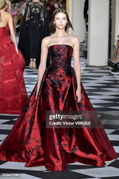 Model walks the runway during the Zuhair Murad Haute Couture Fall Winter 2018/2019 fashion show as part of Paris Fashion Week on July 4, 2018 in...