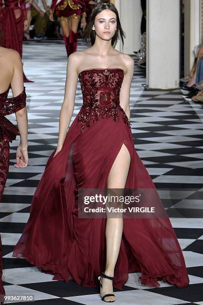 Model walks the runway during the Zuhair Murad Haute Couture Fall Winter 2018/2019 fashion show as part of Paris Fashion Week on July 4, 2018 in...