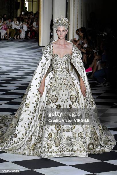 Model walks the runway during the Zuhair Murad Haute Couture Fall Winter 2018/2019 fashion show as part of Paris Fashion Week on July 4, 2018 in...