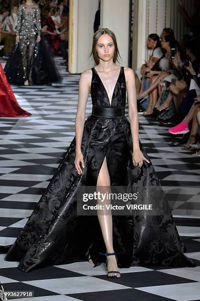 Model walks the runway during the Zuhair Murad Haute Couture Fall Winter 2018/2019 fashion show as part of Paris Fashion Week on July 4, 2018 in...