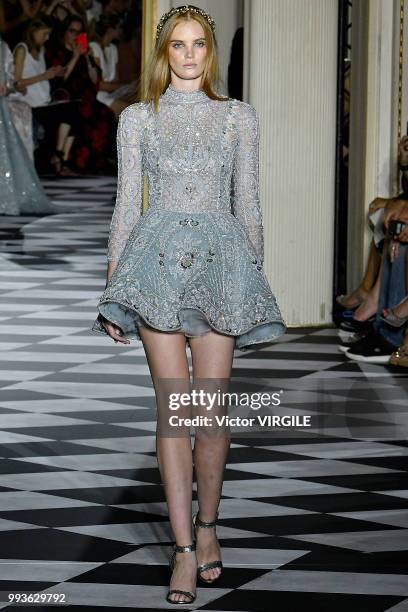 Model walks the runway during the Zuhair Murad Haute Couture Fall Winter 2018/2019 fashion show as part of Paris Fashion Week on July 4, 2018 in...