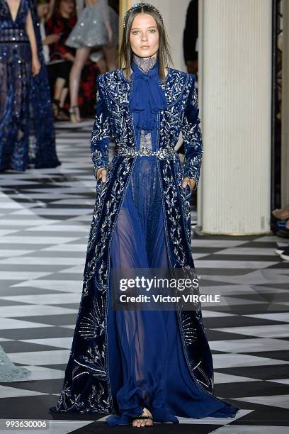 Model walks the runway during the Zuhair Murad Haute Couture Fall Winter 2018/2019 fashion show as part of Paris Fashion Week on July 4, 2018 in...