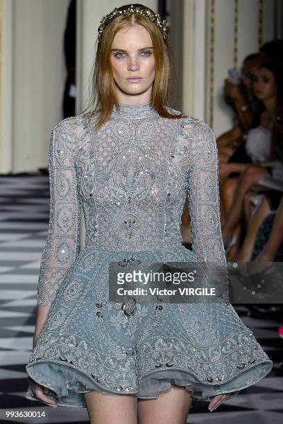 Model walks the runway during the Zuhair Murad Haute Couture Fall Winter 2018/2019 fashion show as part of Paris Fashion Week on July 4, 2018 in...