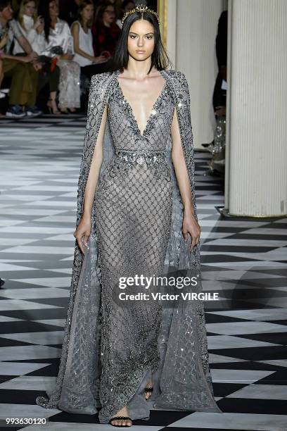 Model walks the runway during the Zuhair Murad Haute Couture Fall Winter 2018/2019 fashion show as part of Paris Fashion Week on July 4, 2018 in...