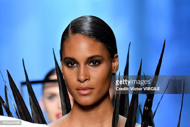 Cindy Bruna walks the runway during the Jean-Paul Gaultier Haute Couture Fall Winter 2018/2019 fashion show as part of Paris Fashion Week on July 4,...