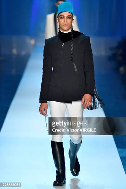 Model walks the runway during the Jean-Paul Gaultier Haute Couture Fall Winter 2018/2019 fashion show as part of Paris Fashion Week on July 4, 2018...