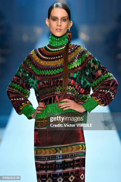 Model walks the runway during the Jean-Paul Gaultier Haute Couture Fall Winter 2018/2019 fashion show as part of Paris Fashion Week on July 4, 2018...