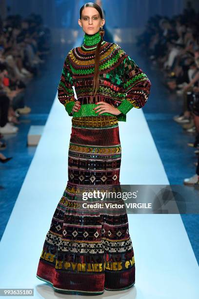 Model walks the runway during the Jean-Paul Gaultier Haute Couture Fall Winter 2018/2019 fashion show as part of Paris Fashion Week on July 4, 2018...