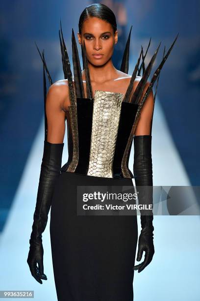 Cindy Bruna walks the runway during the Jean-Paul Gaultier Haute Couture Fall Winter 2018/2019 fashion show as part of Paris Fashion Week on July 4,...