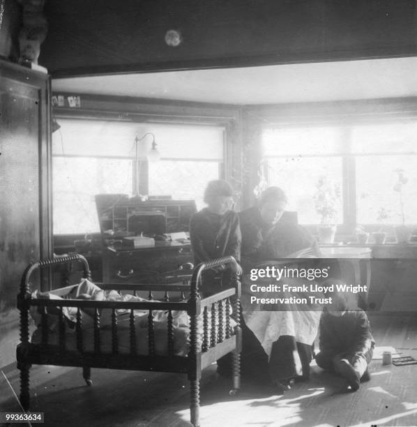 Catherine Tobin Wright with Lloyd , John and Catherine in Home dayroom, at the Frank Lloyd Wright Home and Studio, located at 951 Chicago Avenue, Oak...