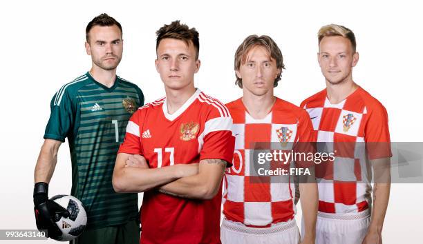 In this composite image a comparison has been made between Igor Akinfeev with Aleksandr Golovin of Russia and Luka Modric with Ivan Rakitic of...