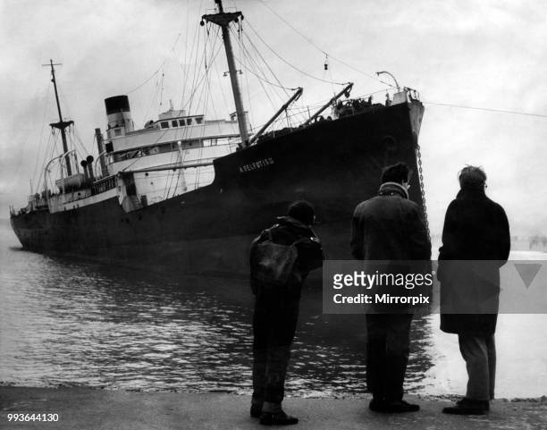 Adelfotis II, Lebanese steamer still high and dry after running aground at South Shields and has proved to be a big draw for sightseers, Pictured...
