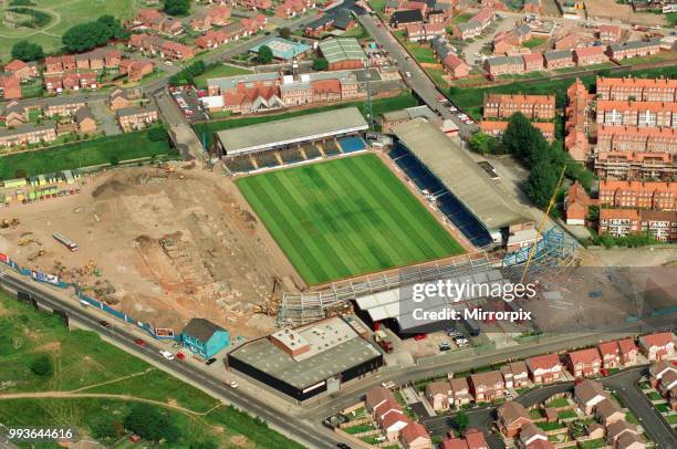 Aerial views of St Andrew's Stadium, Birmingham, taken from the BRMB Flying Eye, 15th June 1994.