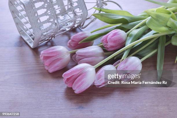 close-up of bouquet of tulips flowers on wooden background. selective focus and copy space. - rz stock pictures, royalty-free photos & images